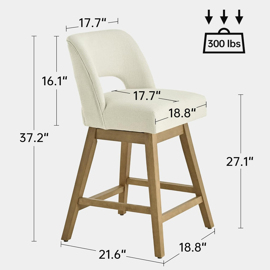 Beige Rubberwood Swivel Bar Stools Set of 2