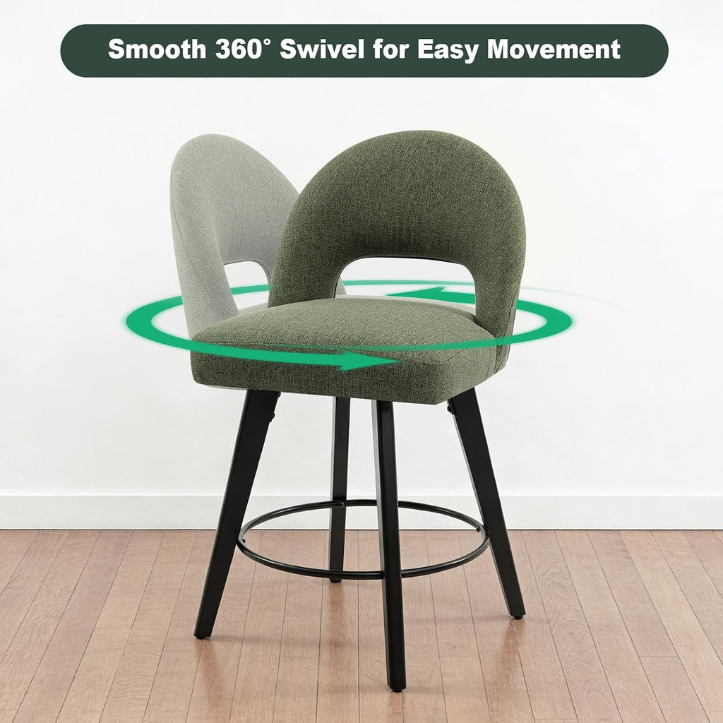 Green Linen Swivel Counter Stools Set of 3