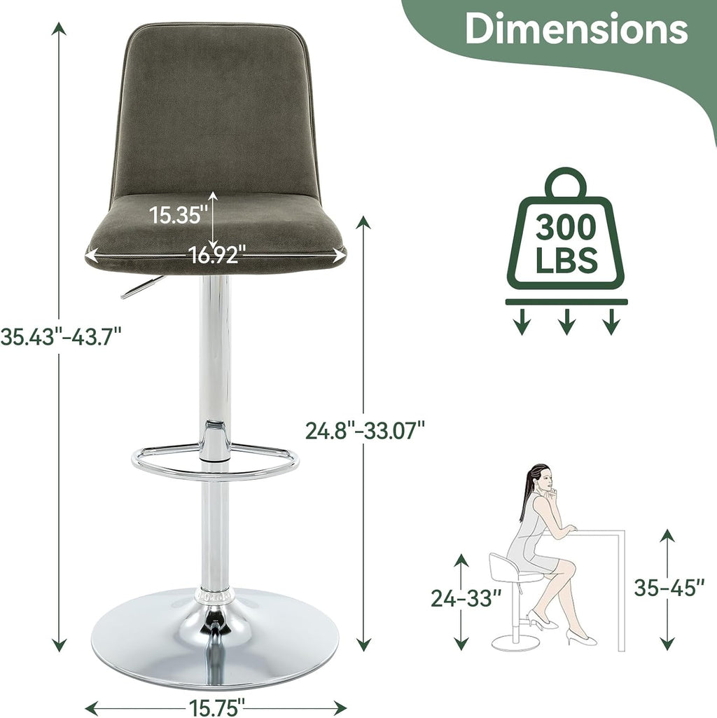 Grey Green Adjustable Swivel Bar Stools