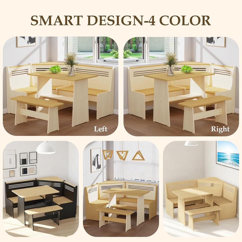 Wood USB Storage Corner Breakfast Nook Set
