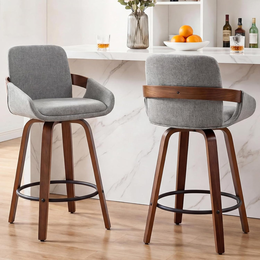 Light Gray Walnut Arm Swivel Bar Stools Set of 2