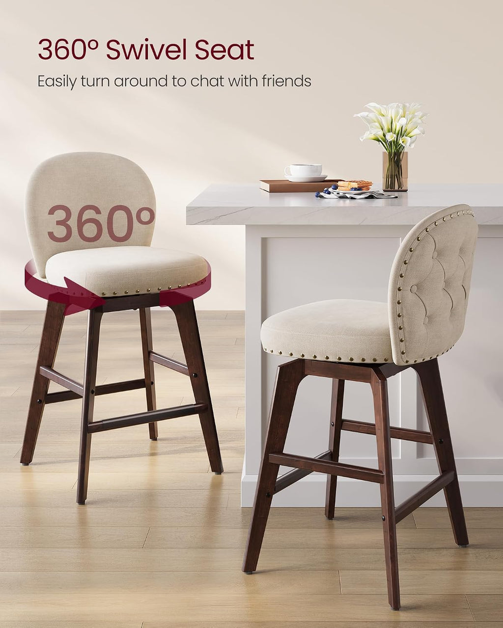 Cappuccino Chenille Swivel Bar Stools Set of 2