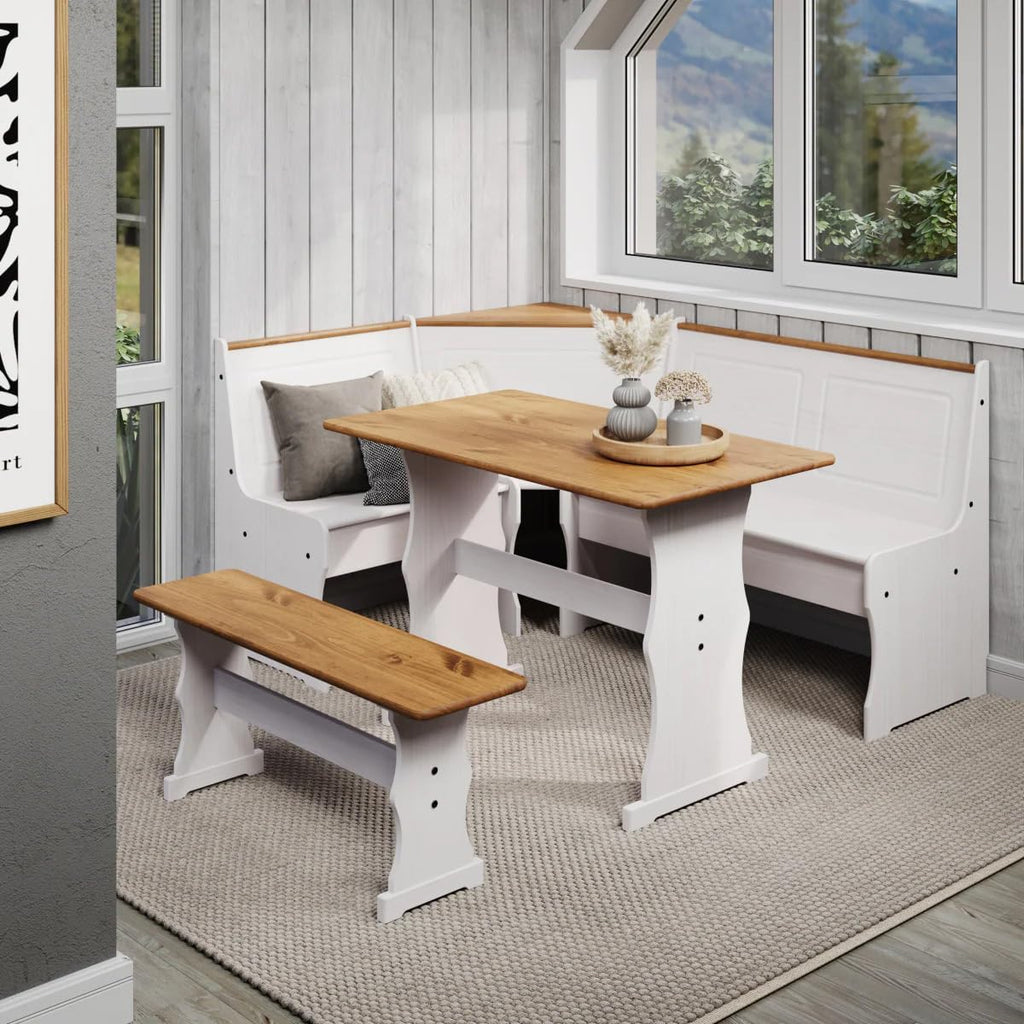 White Solid Pine Corner Dining Booth