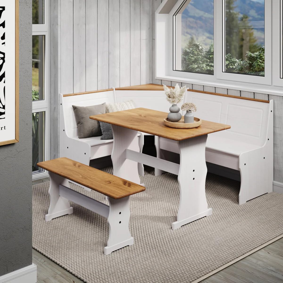 White Solid Pine Corner Dining Booth