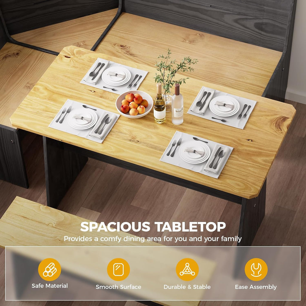 Jet-Black L Shaped Corner Breakfast Nook Dining Set