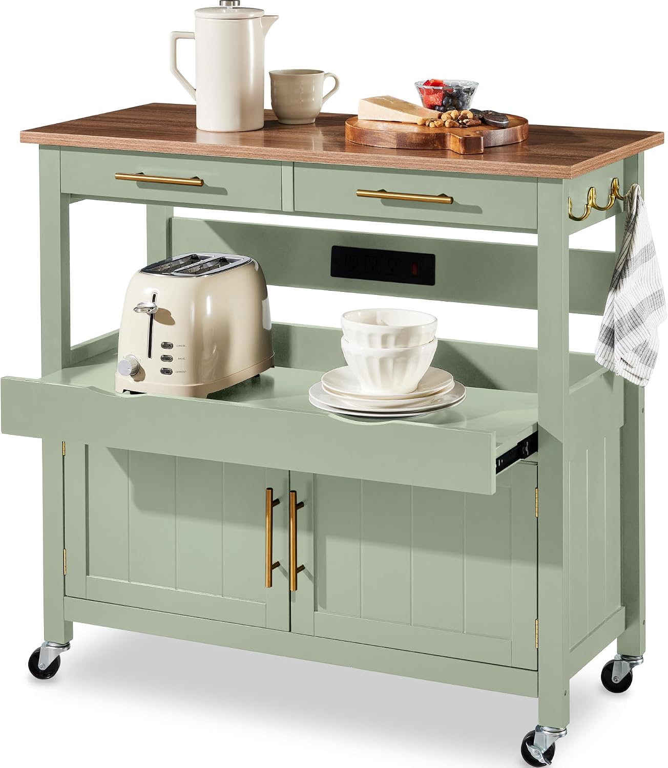 Pistachio Green Rolling Kitchen Island Cart 36in