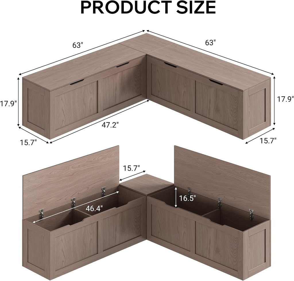 Cherry Brown Storage L Shaped Breakfast Nook Bench
