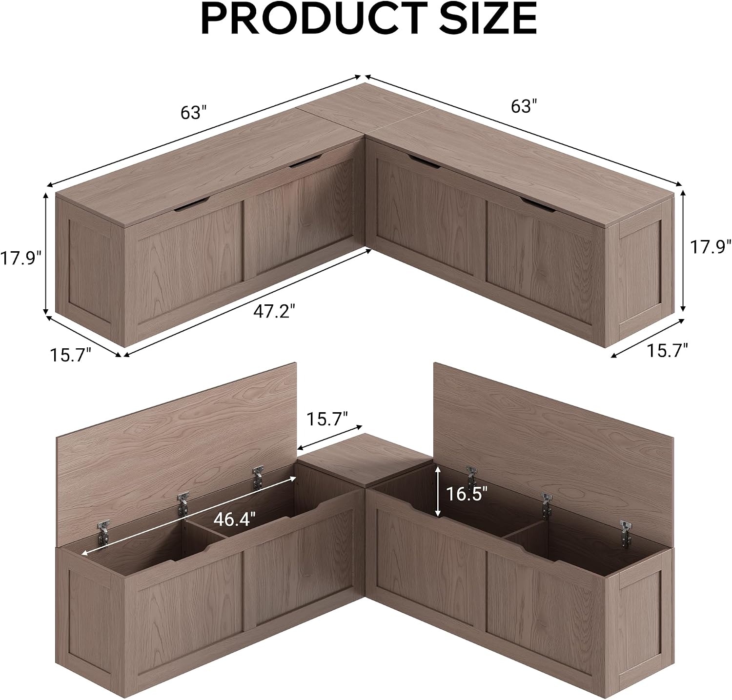 Cherry Brown Storage L Shaped Breakfast Nook Bench