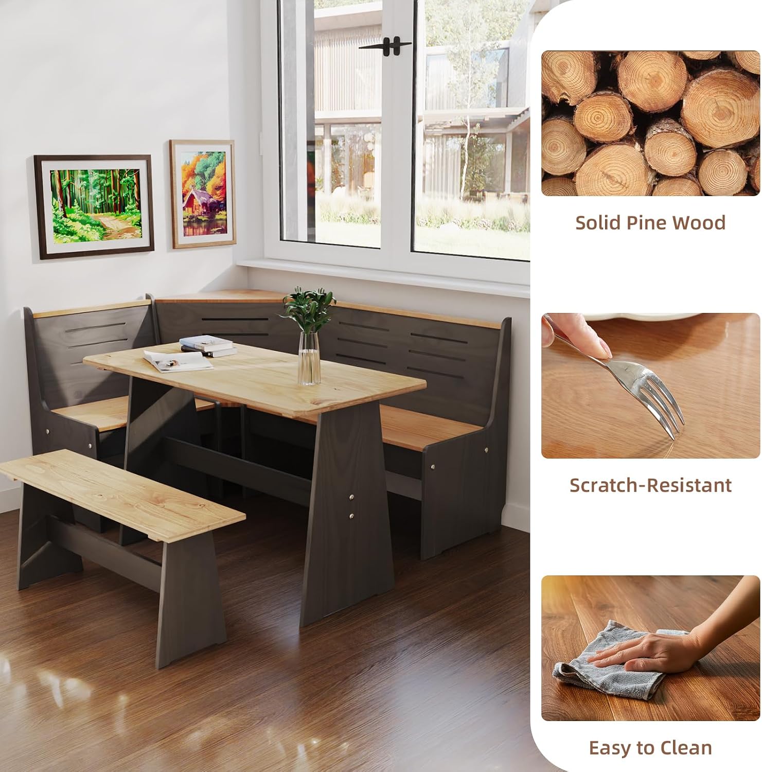 L Shaped Black Bench Corner Dining Nook Set