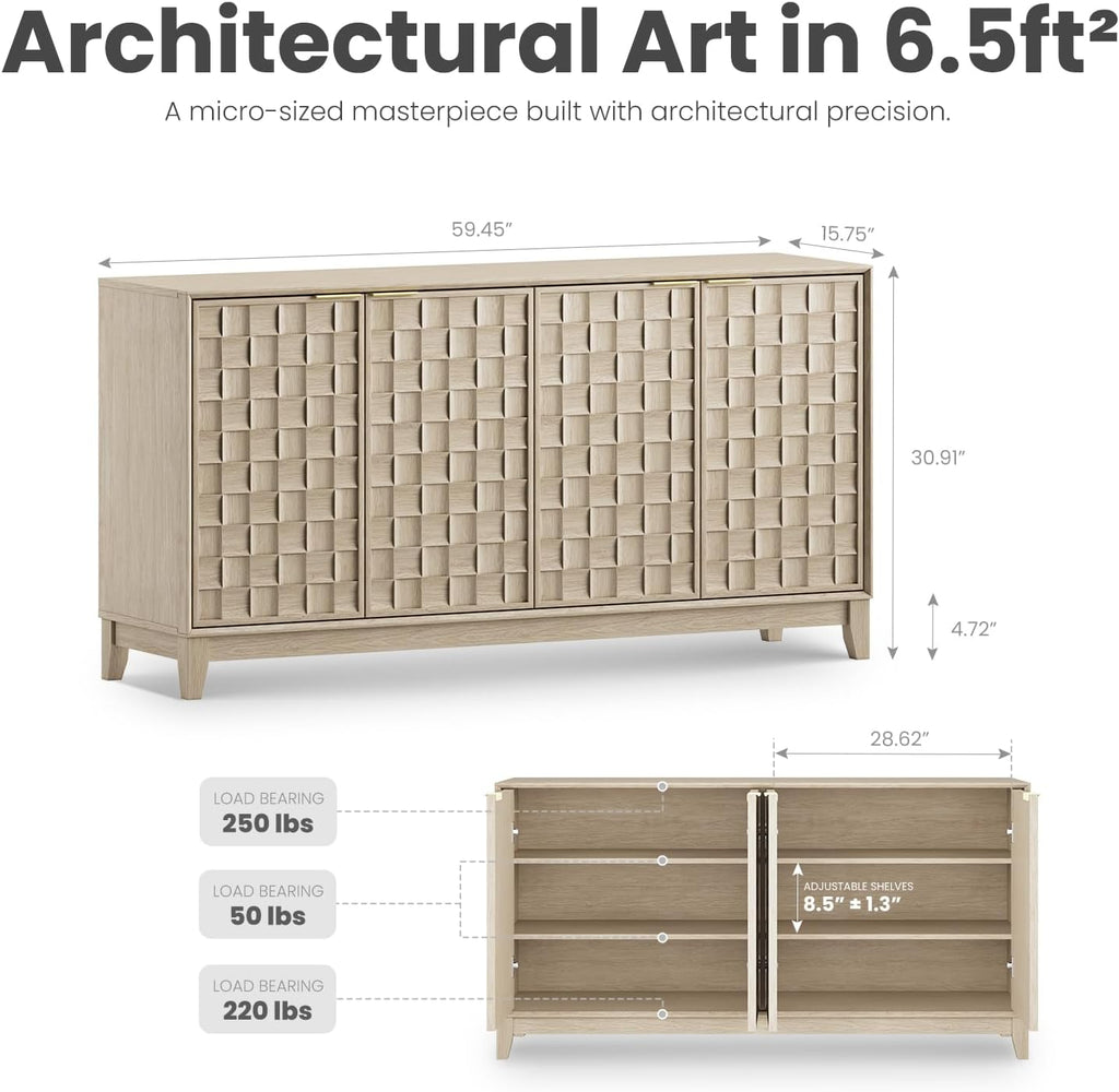 Walnut Fluted Storage Sideboard Cabinet