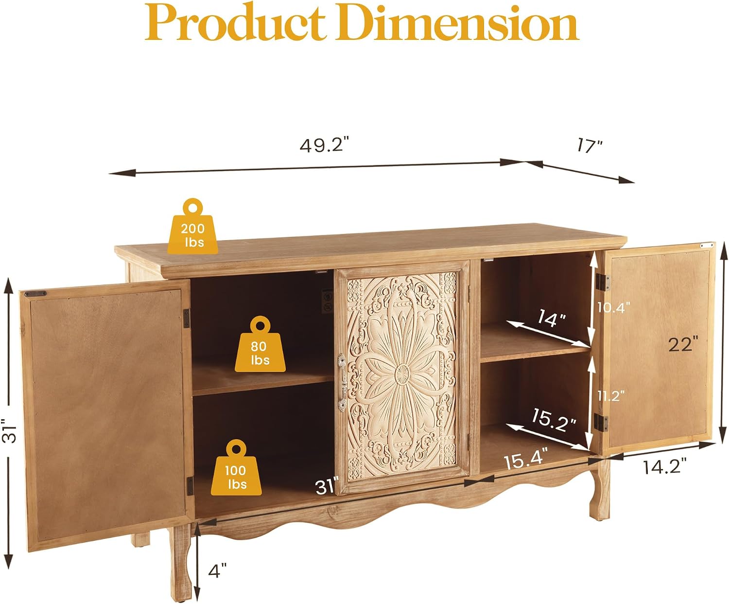 Grain Farmhouse Storage Sideboard Cabinet