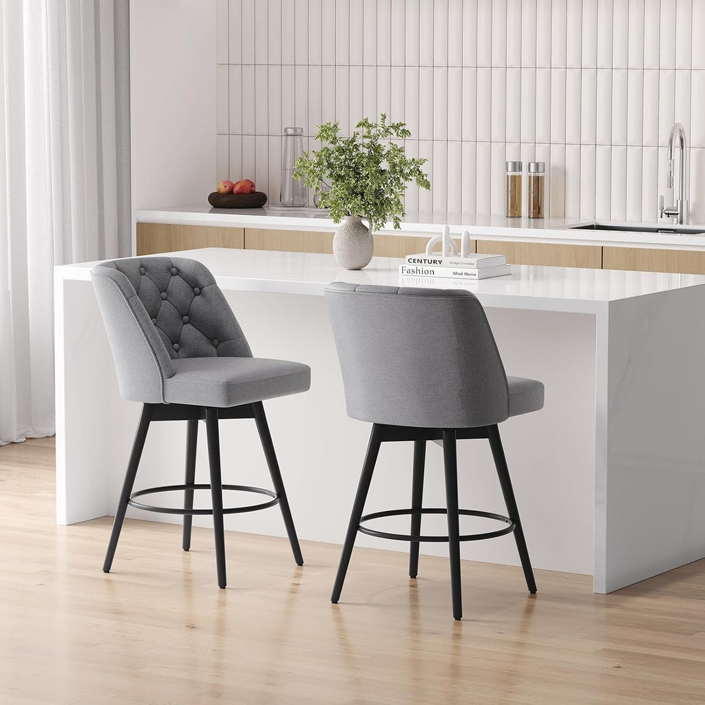 2 Pack Modern Swivel Fabric Bar Stools
