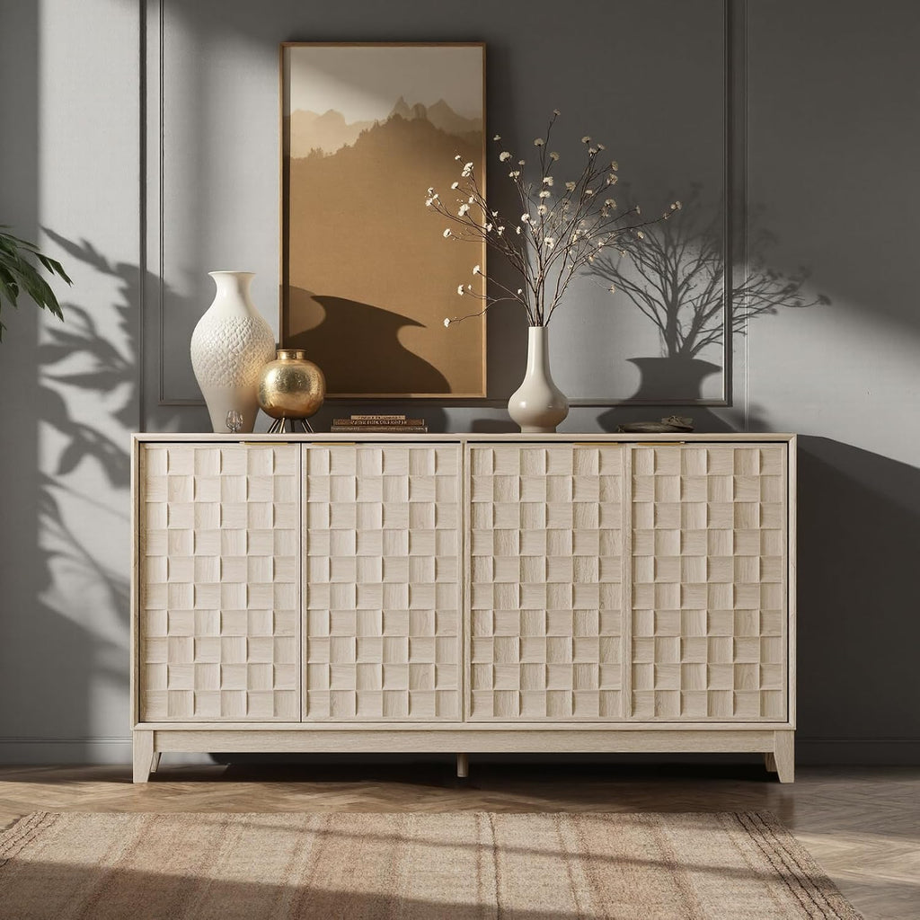 Walnut Fluted Storage Sideboard Cabinet