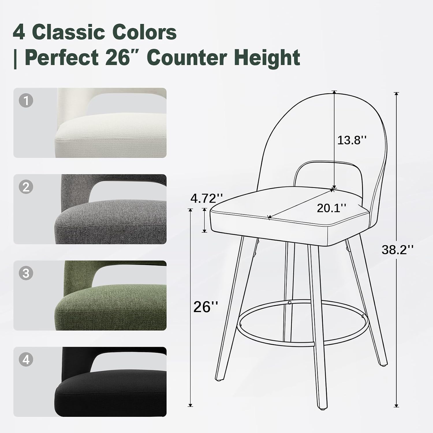 Green Linen Swivel Counter Stools Set of 3