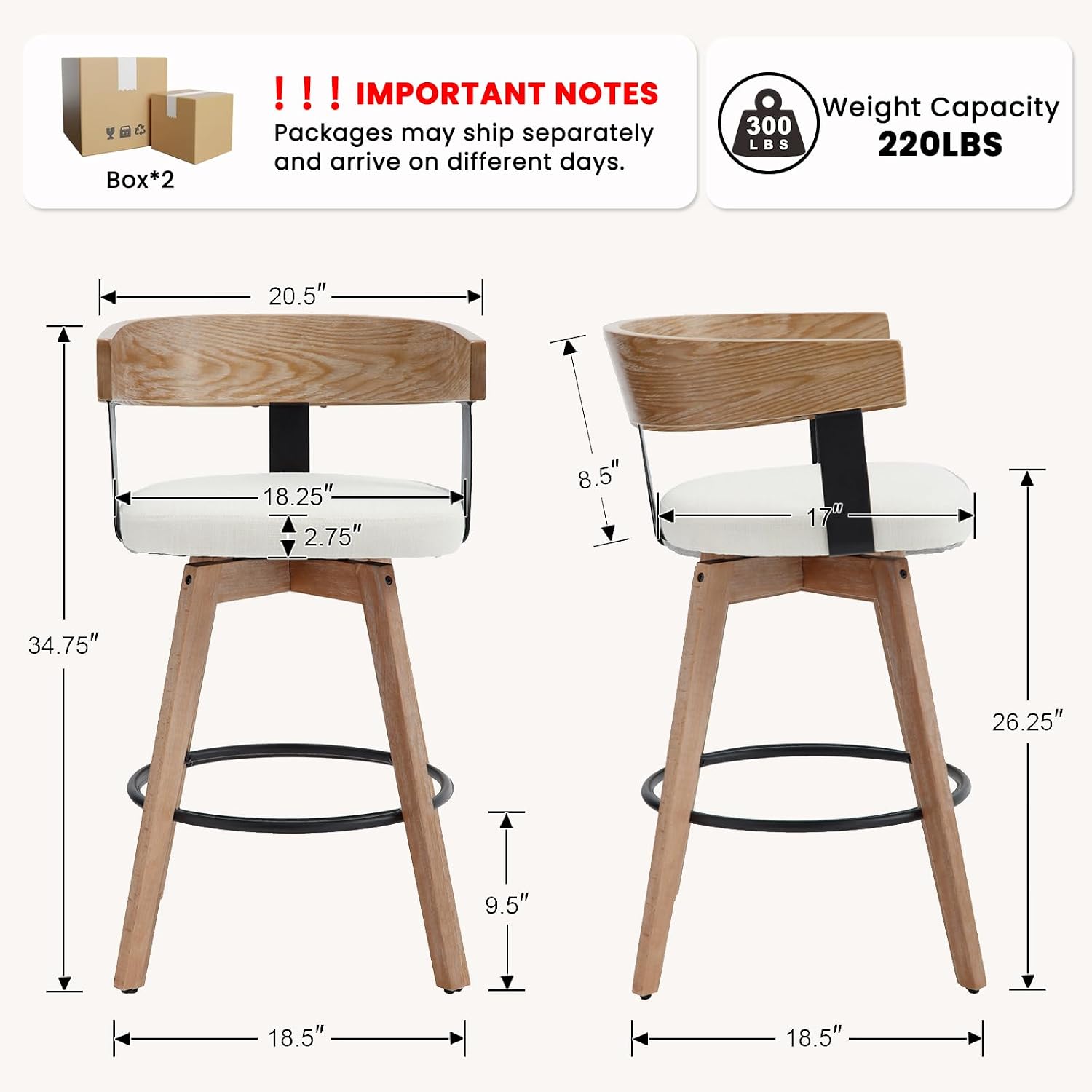 White Linen Swivel Bar Stools Set of 4