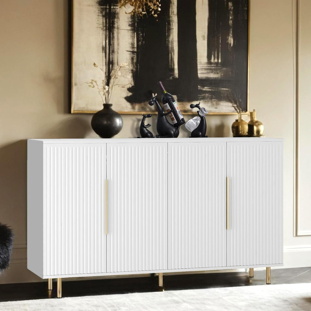 White Fluted Storage Buffet Cabinet