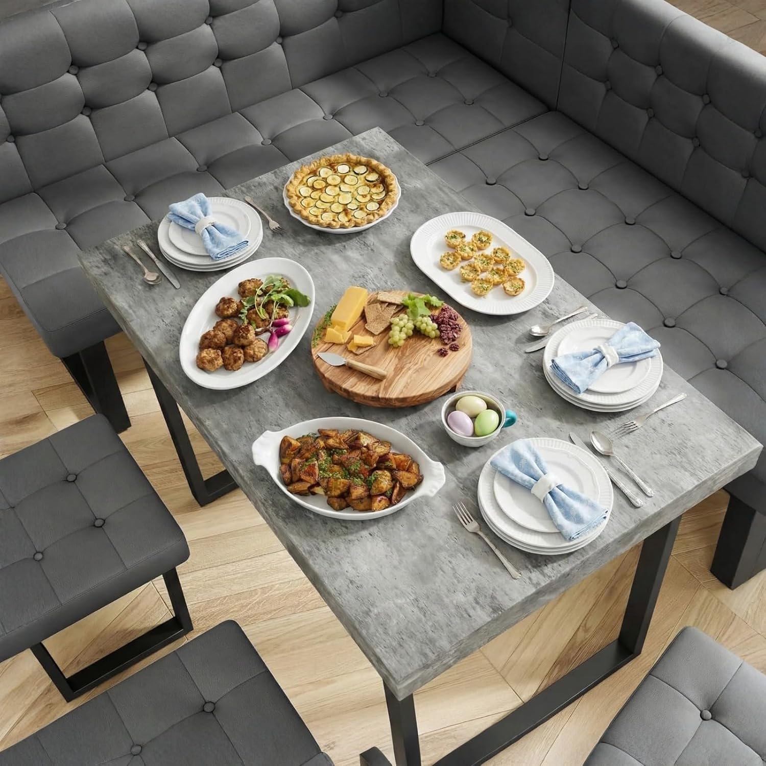 Grey Storage Banquette Corner Dining Set 5 Piece