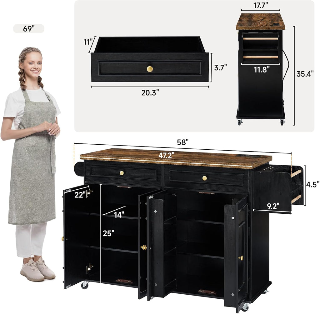Power Rolling Kitchen Island Cart