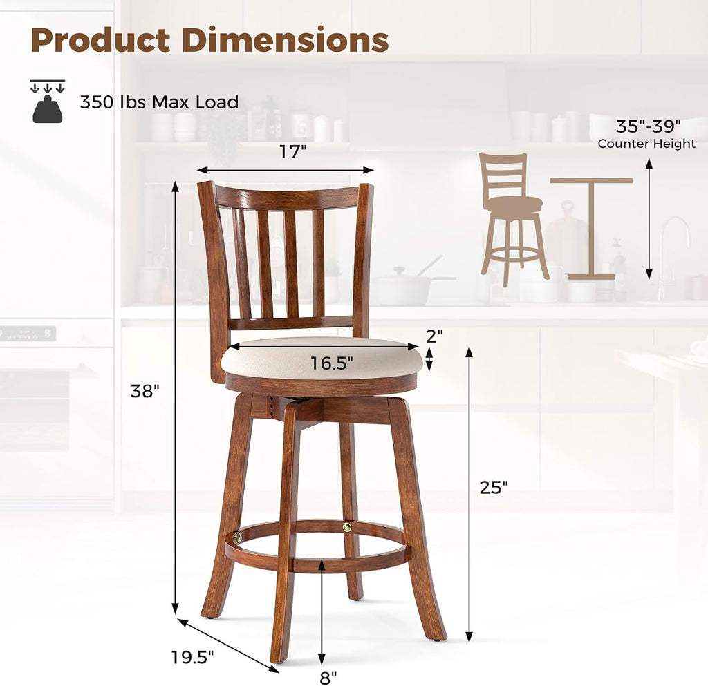 Rubberwood Swivel Counter Bar Stools Set of 2