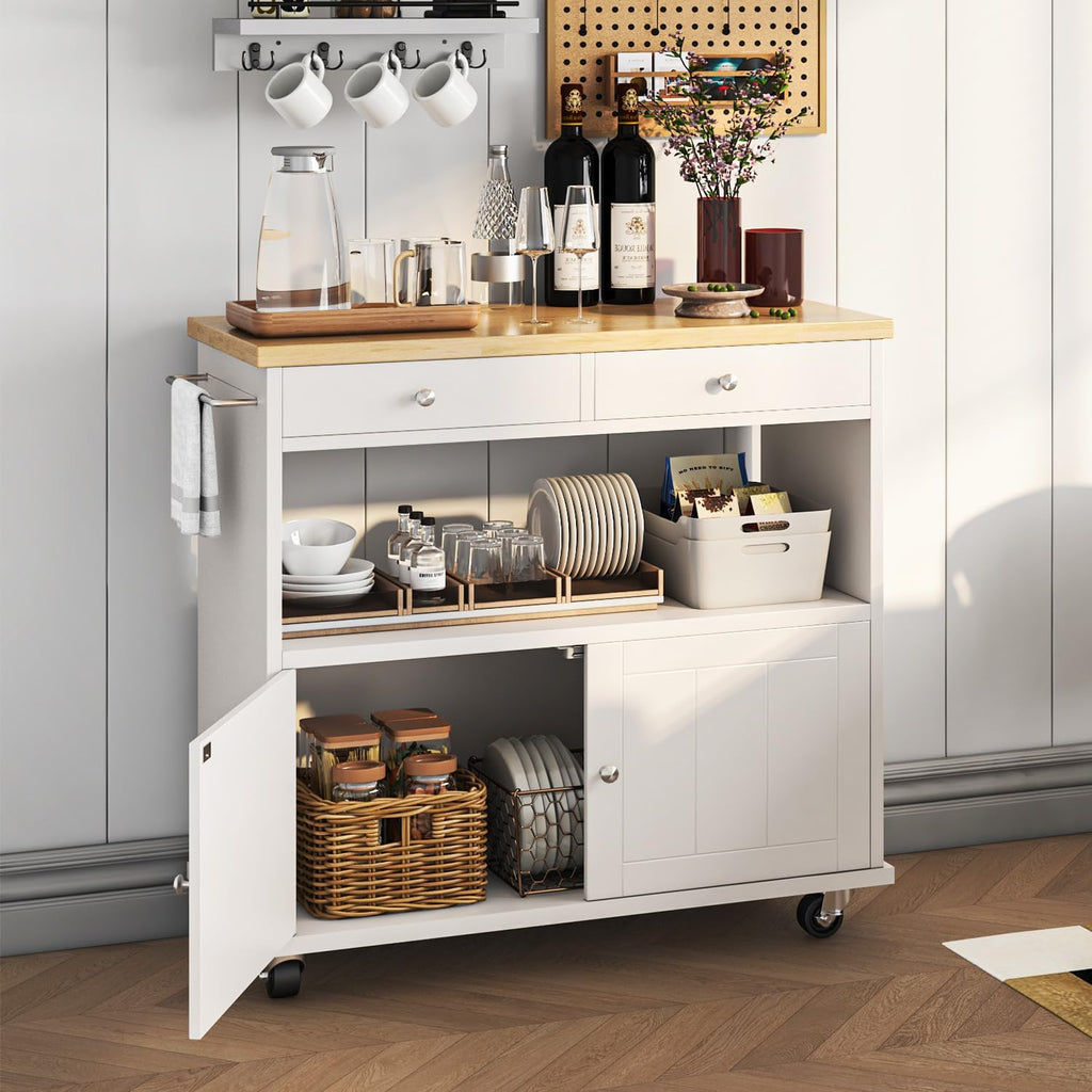 White Wood Top Rolling Kitchen Island