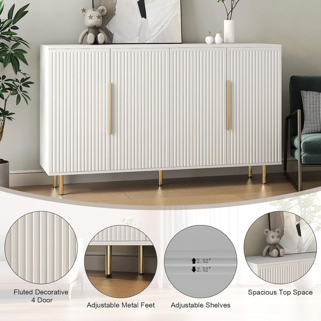 White Fluted Storage Buffet Cabinet