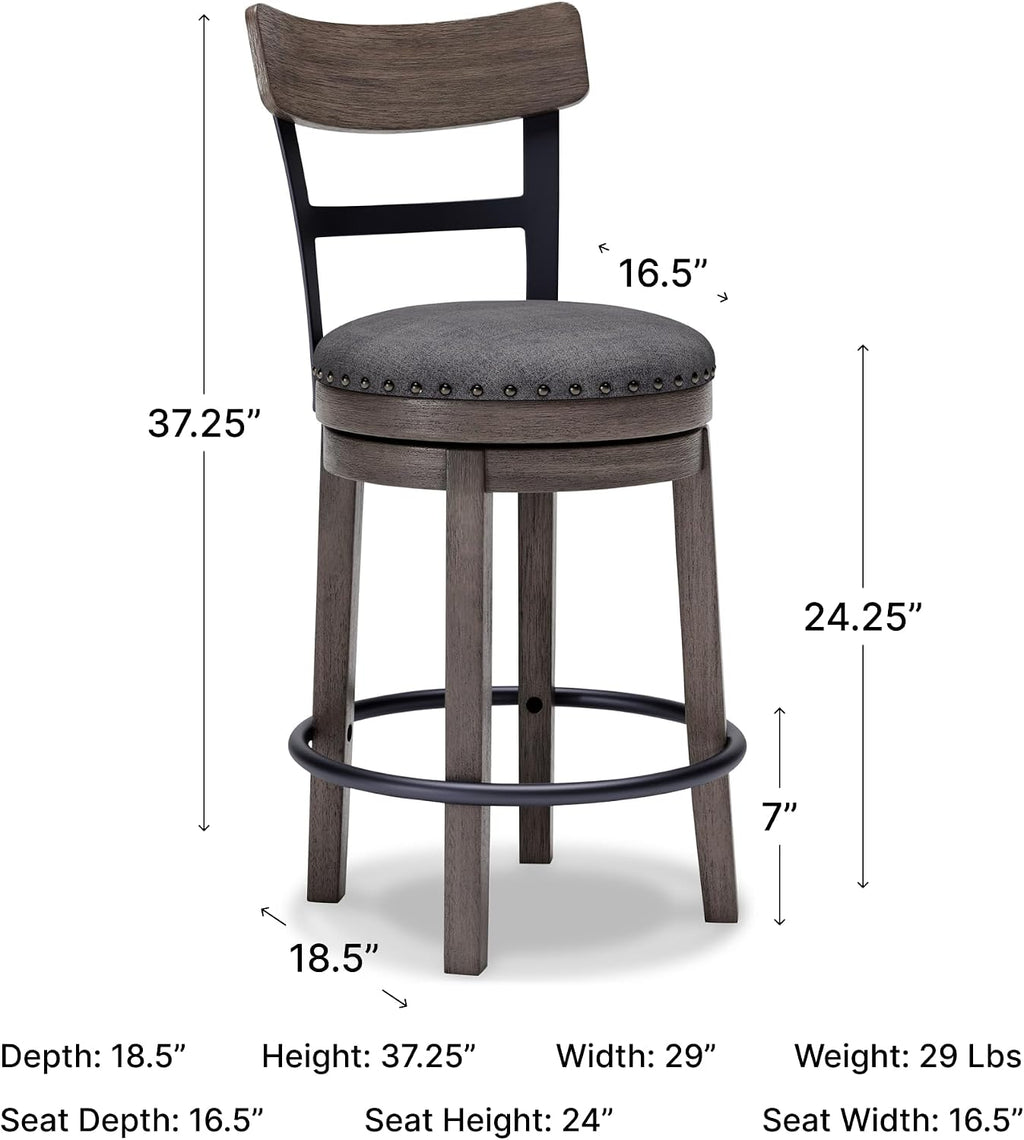 Gray Nailhead Farmhouse Swivel Counter Barstool