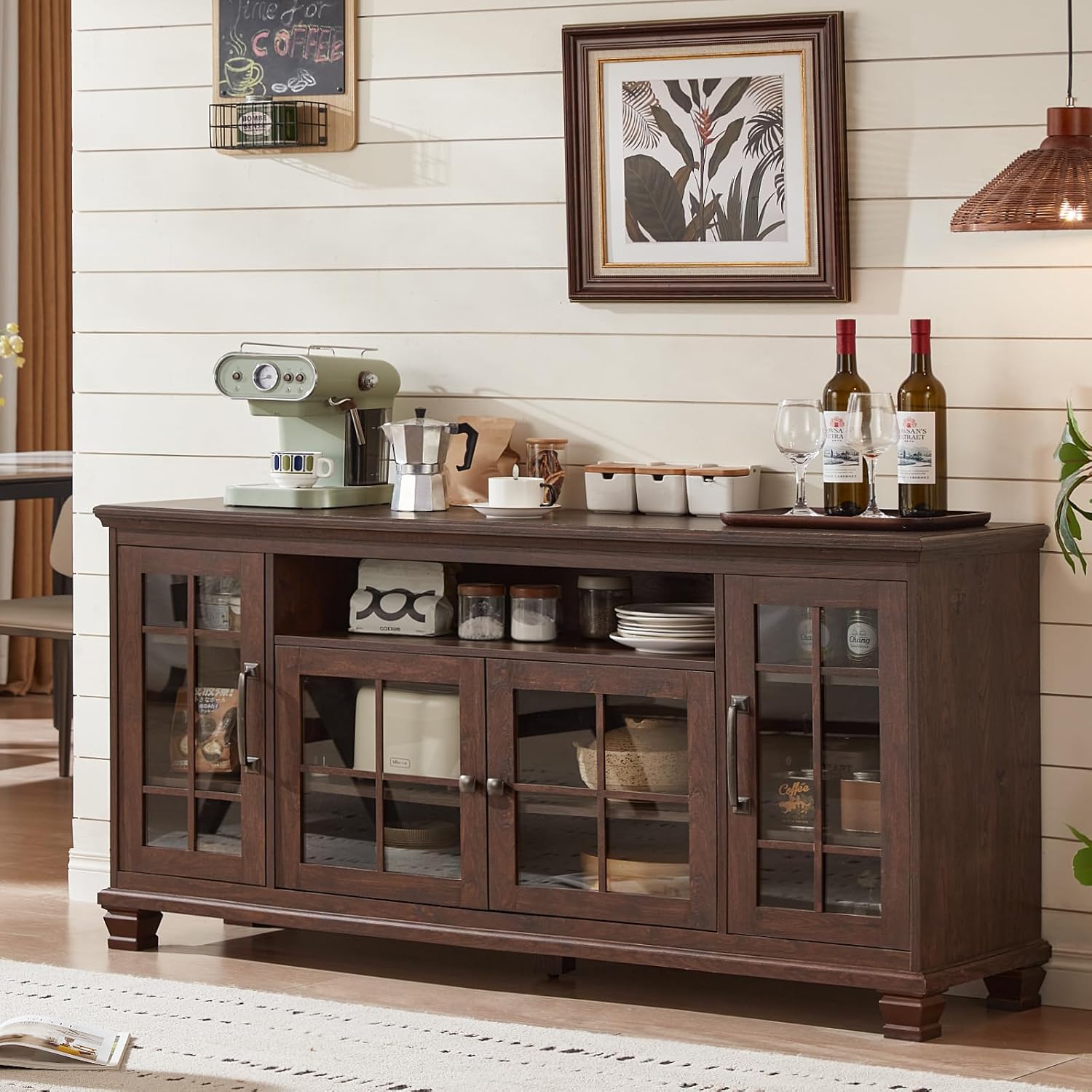 Walnut Farmhouse Glass Door Sideboard