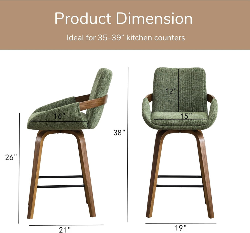 Moss Green Bentwood Swivel Counter Stools Set of 2