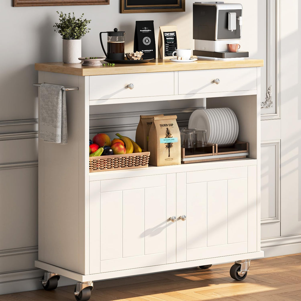 White Wood Top Rolling Kitchen Island