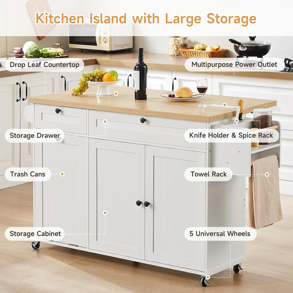 White Power Rolling Kitchen Island Cart