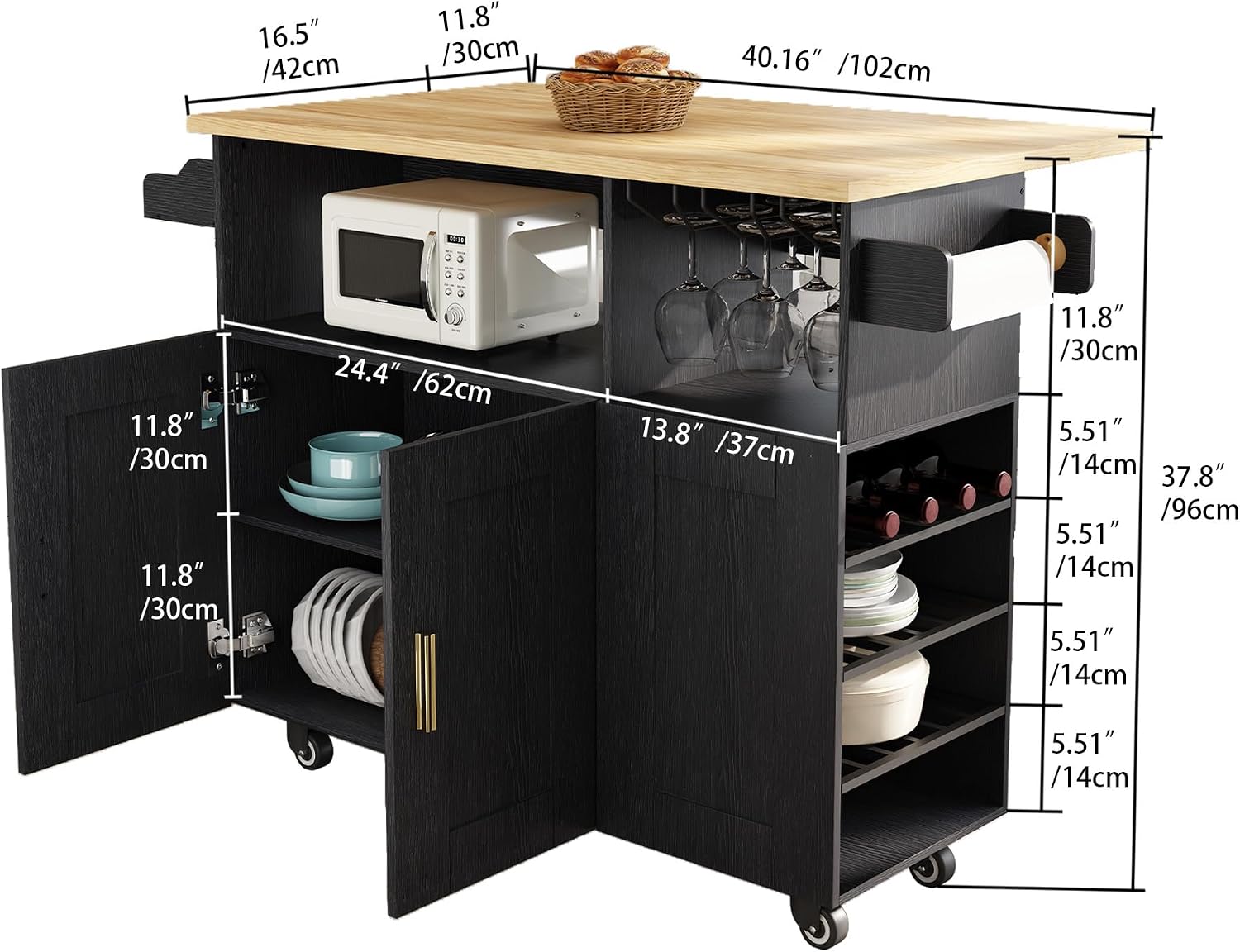 Black Rolling Drop Leaf Kitchen Island