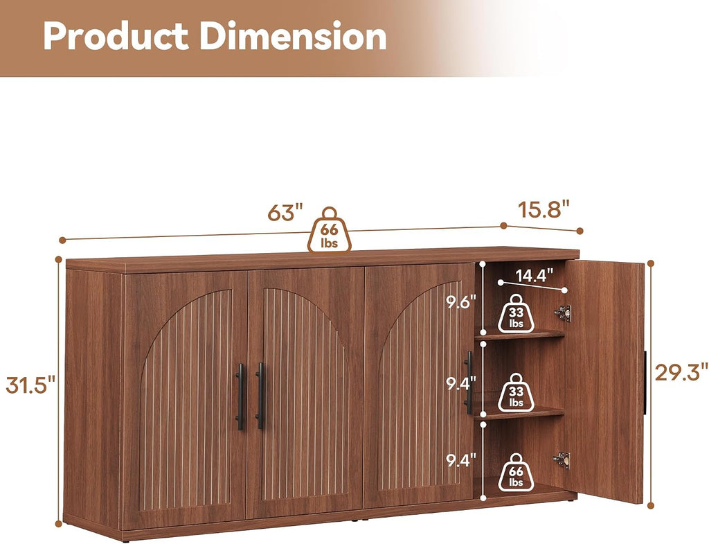 Walnut Fluted Arched Sideboard Cabinet