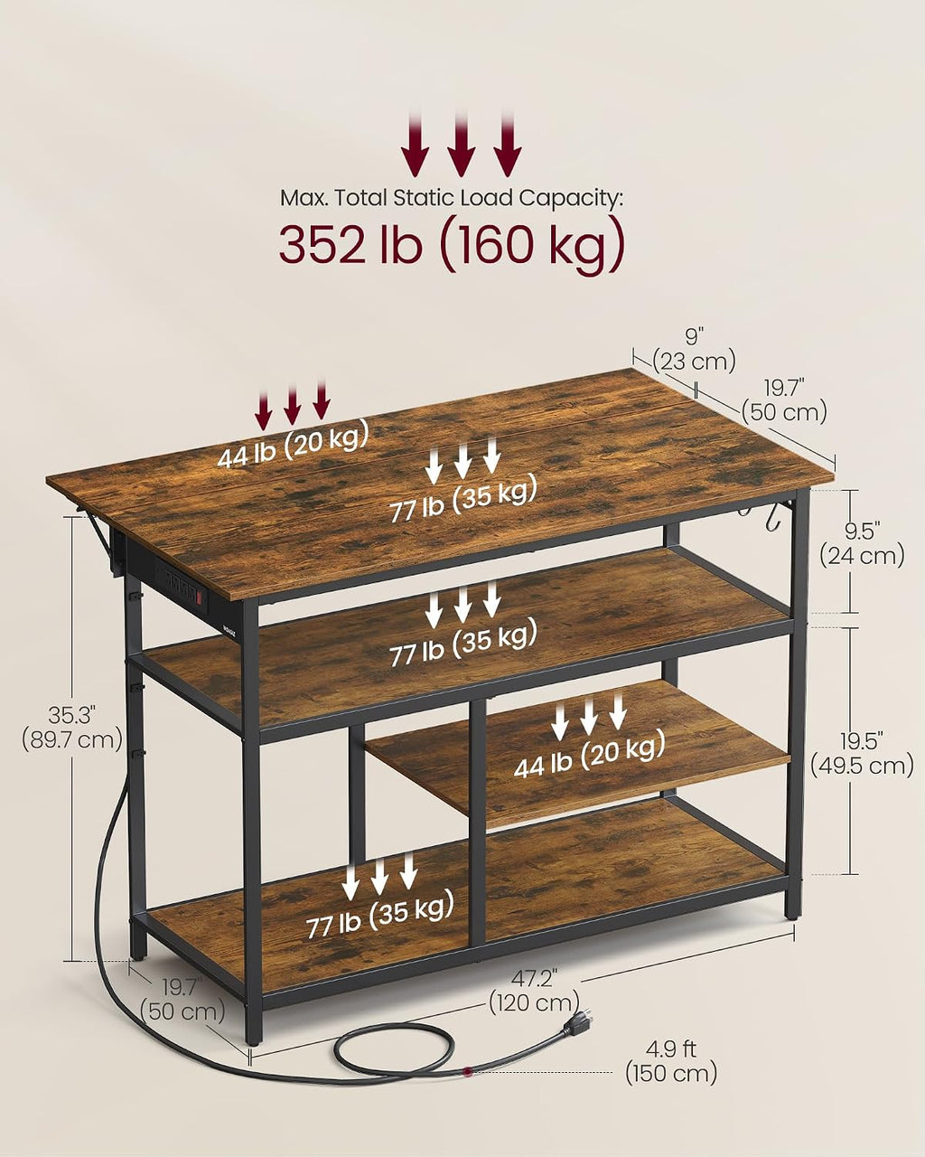 Rustic Brown Rolling Kitchen Island Cart