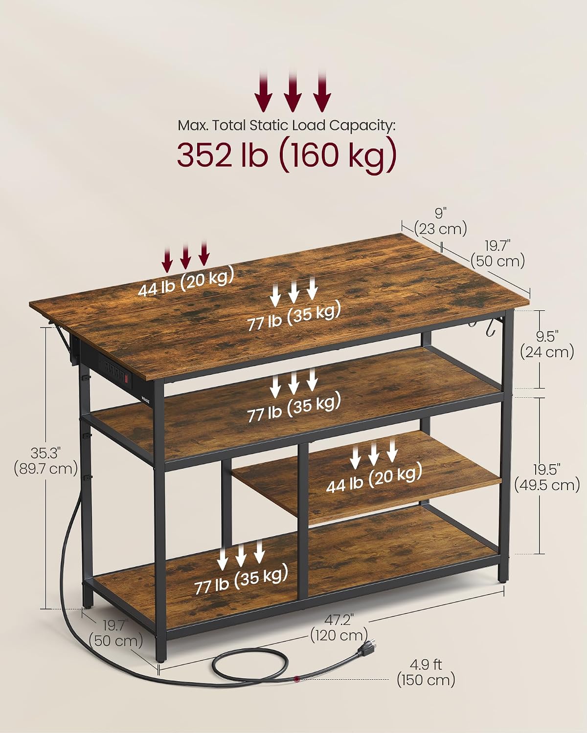 Rustic Brown Rolling Kitchen Island Cart