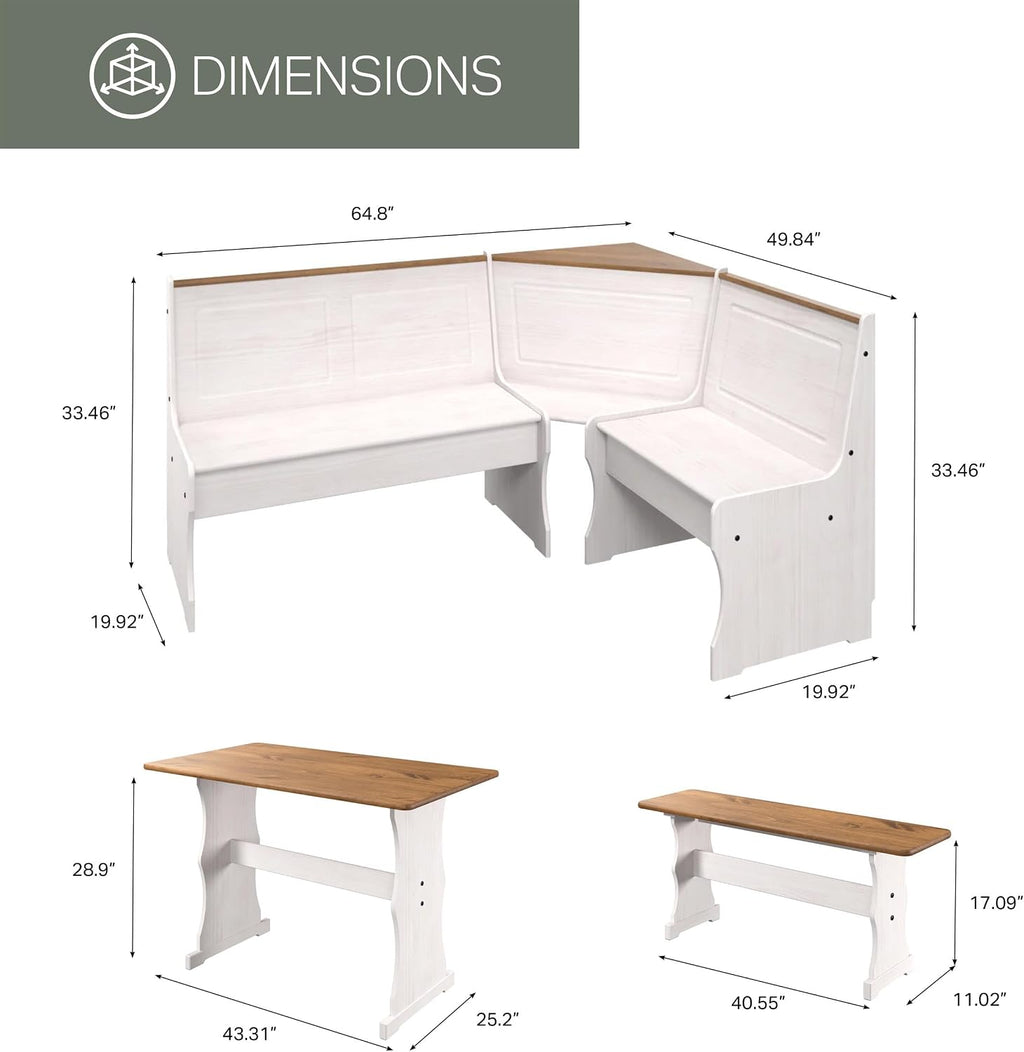 White Solid Pine Corner Dining Booth