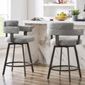 Grey Linen Full Back Swivel Bar Stools Set of 2