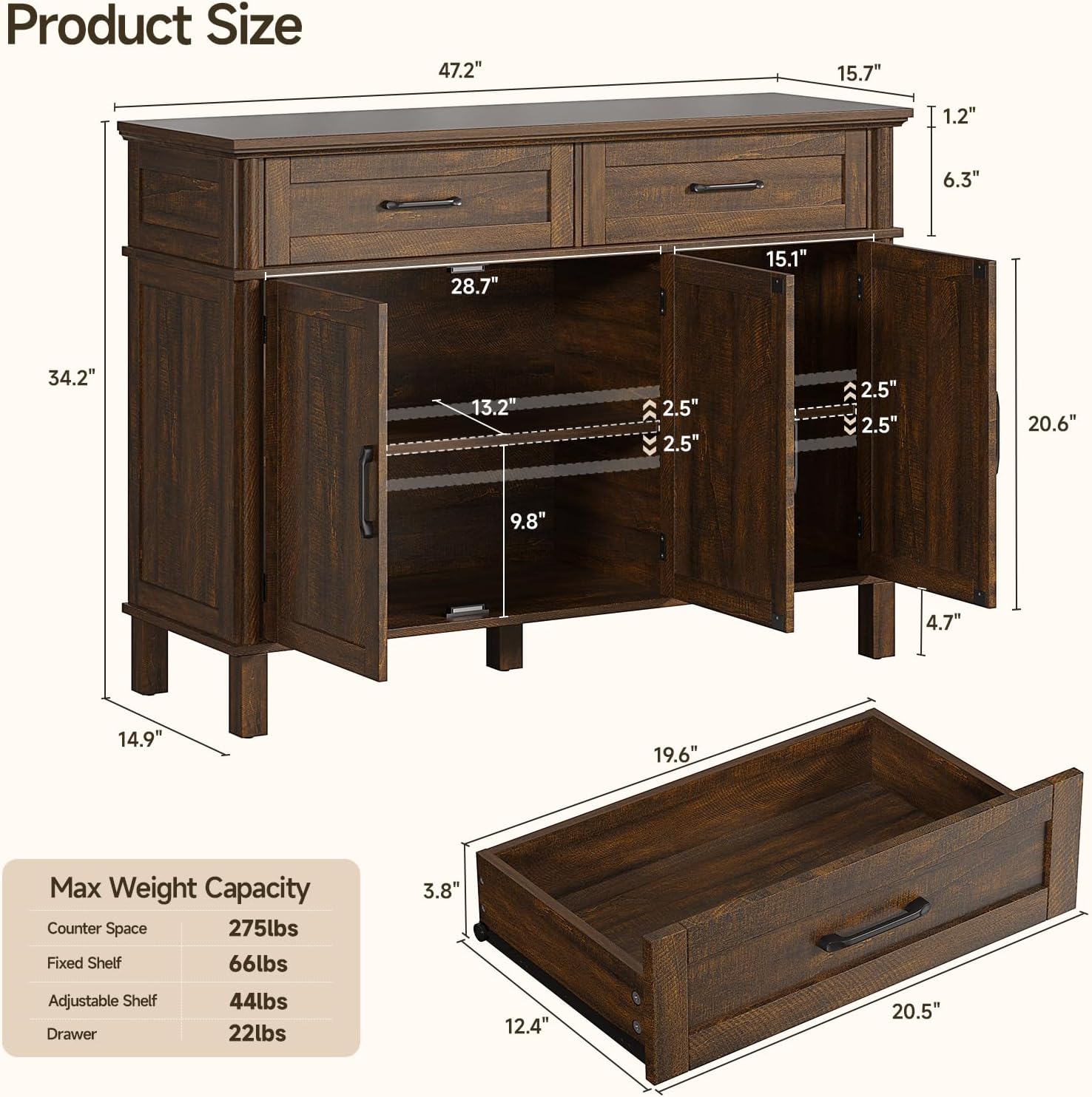 Brown Farmhouse Storage Sideboard