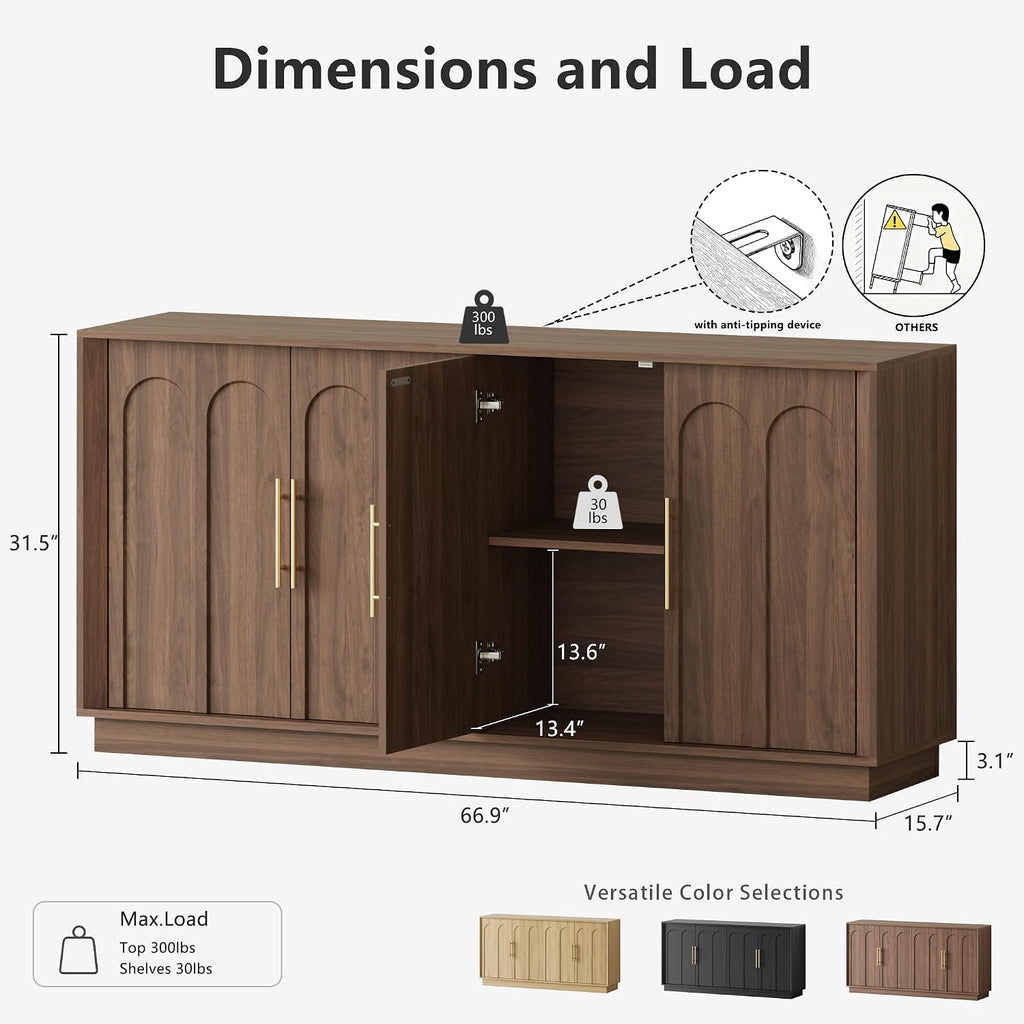 Walnut Arched Mid-Century Sideboard