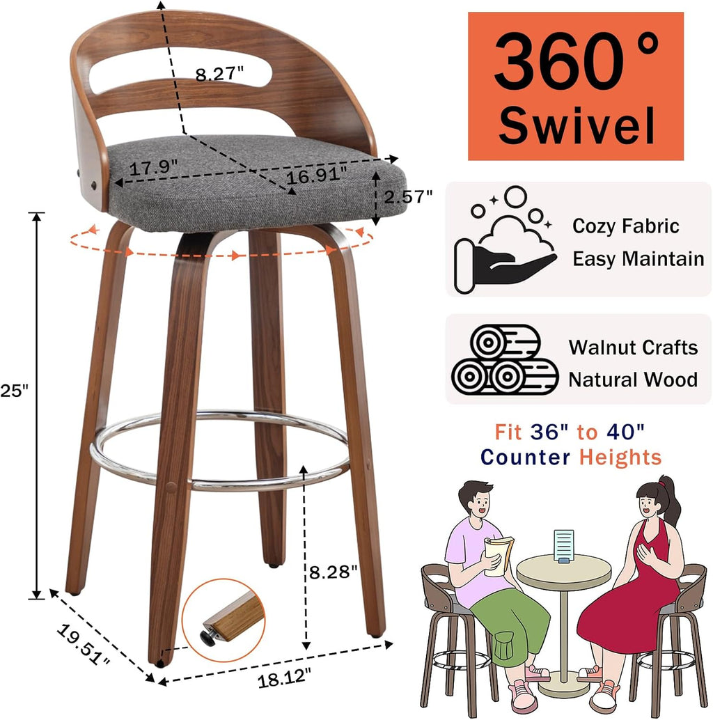Gray Bentwood Mid Century Counter Stool Set of 1