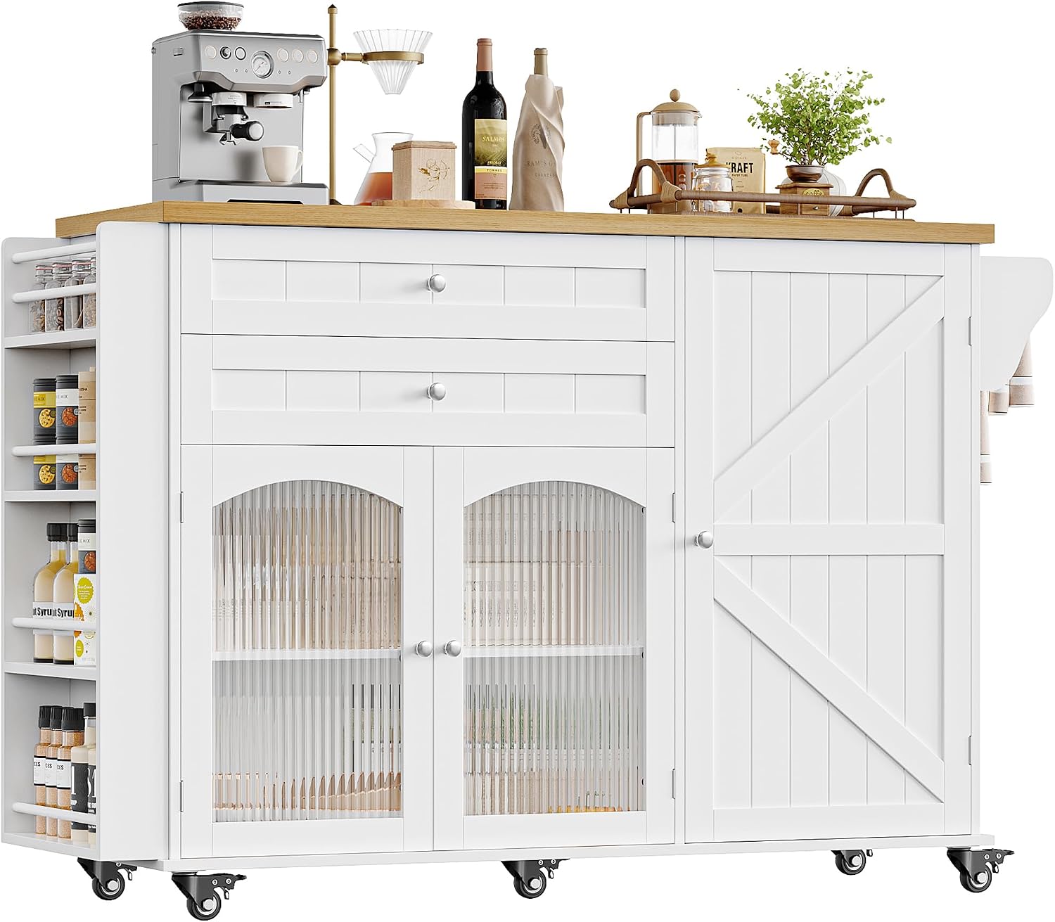 Wood Top Rolling Kitchen Island Cart