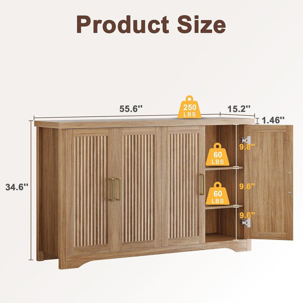 Oak Fluted Storage Sideboard Cabinet