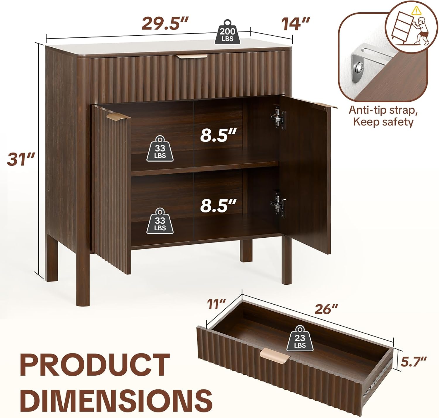 Walnut Modern Storage Sideboard Cabinet