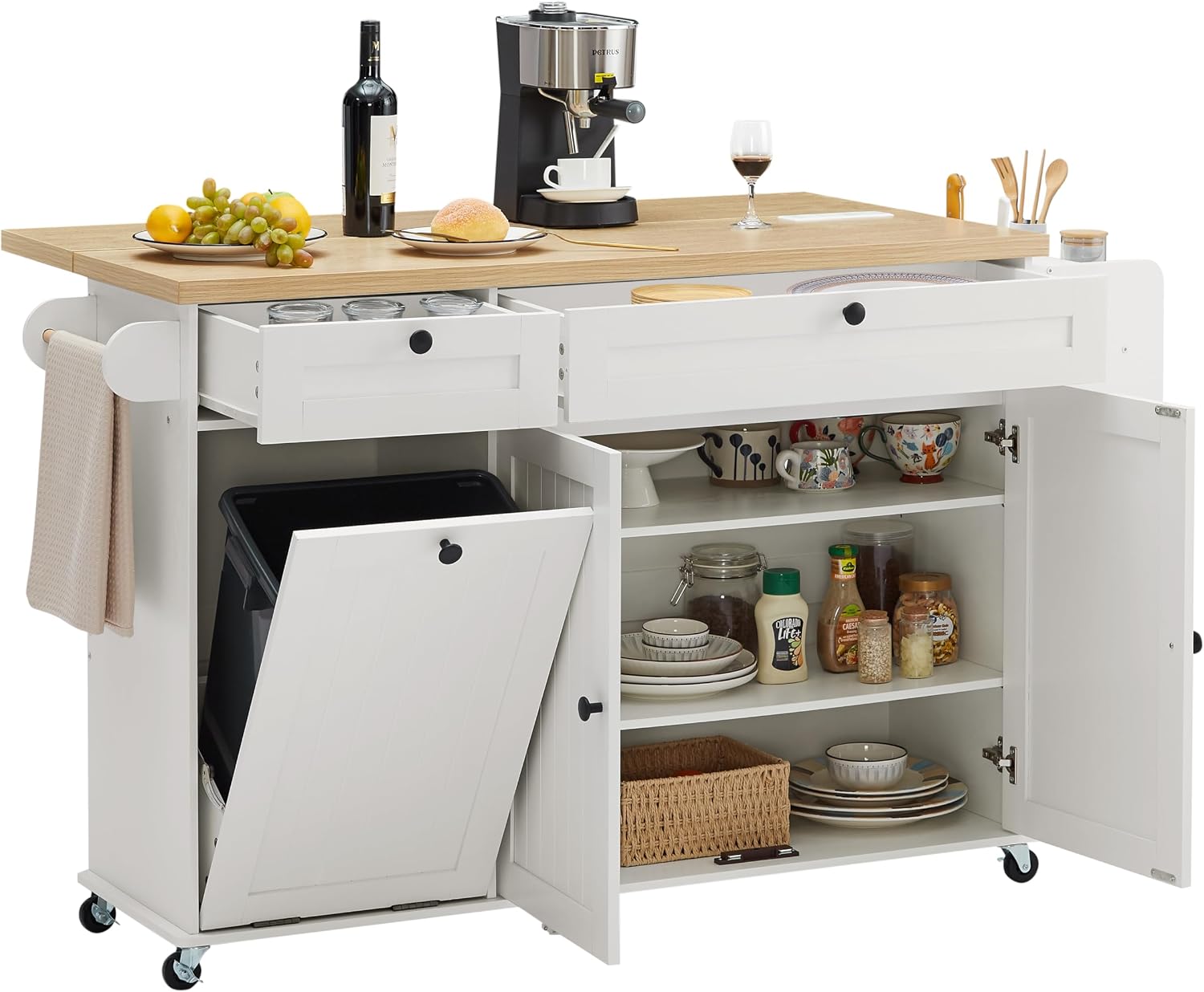 White Power Rolling Kitchen Island Cart