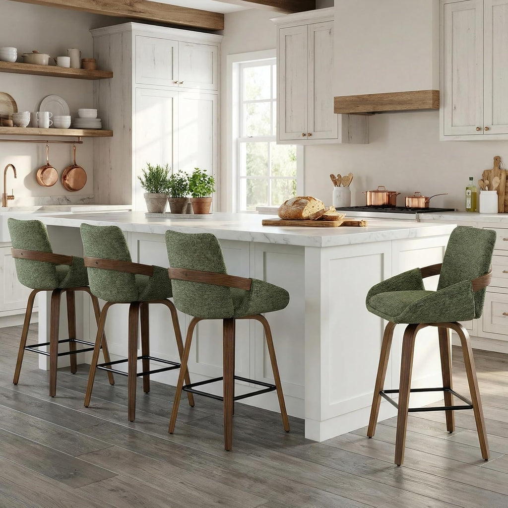 Moss Green Bentwood Swivel Counter Stools Set of 2