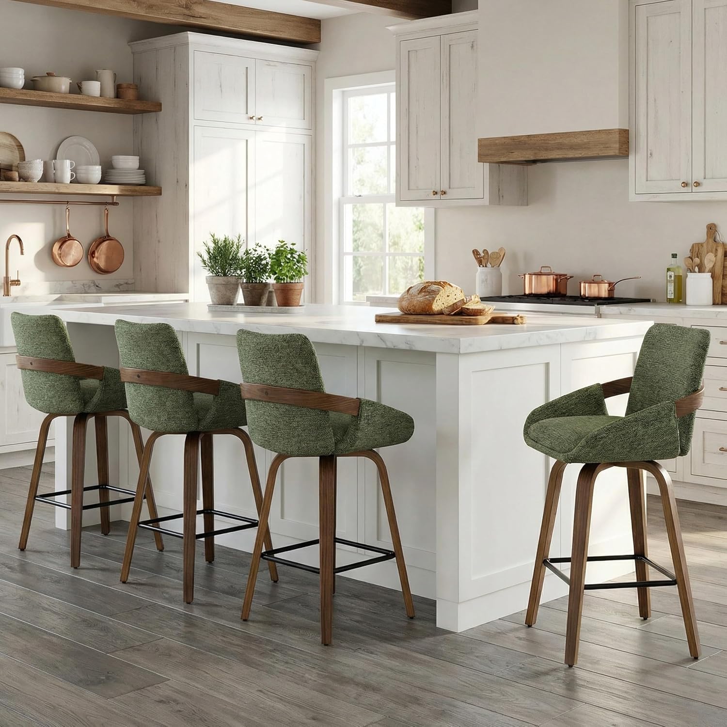 Moss Green Bentwood Swivel Counter Stools Set of 2