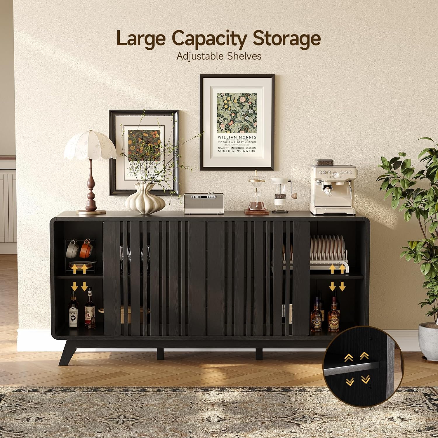 Black Fluted Sideboard Buffet Cabinet