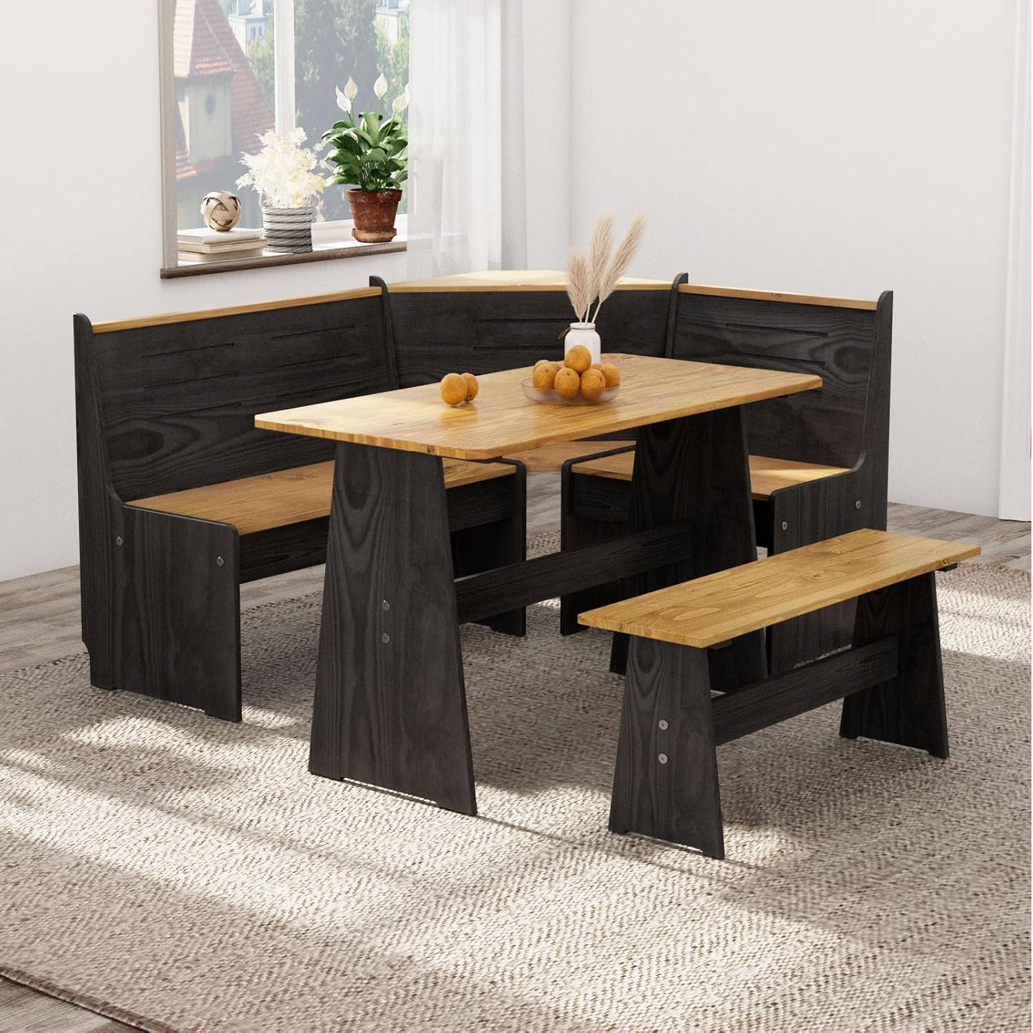 L-Shaped Corner Breakfast Nook Dining Set with Bench