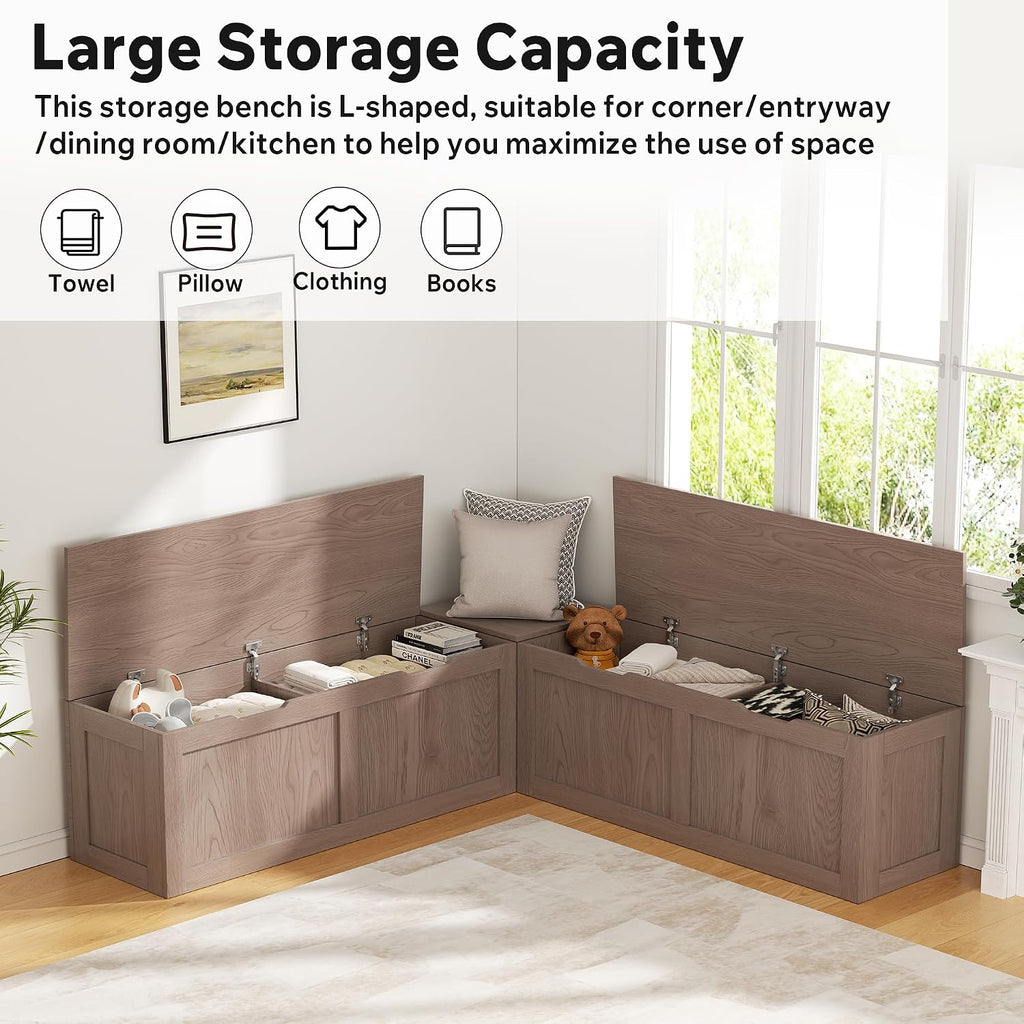 Cherry Brown Storage L Shaped Breakfast Nook Bench