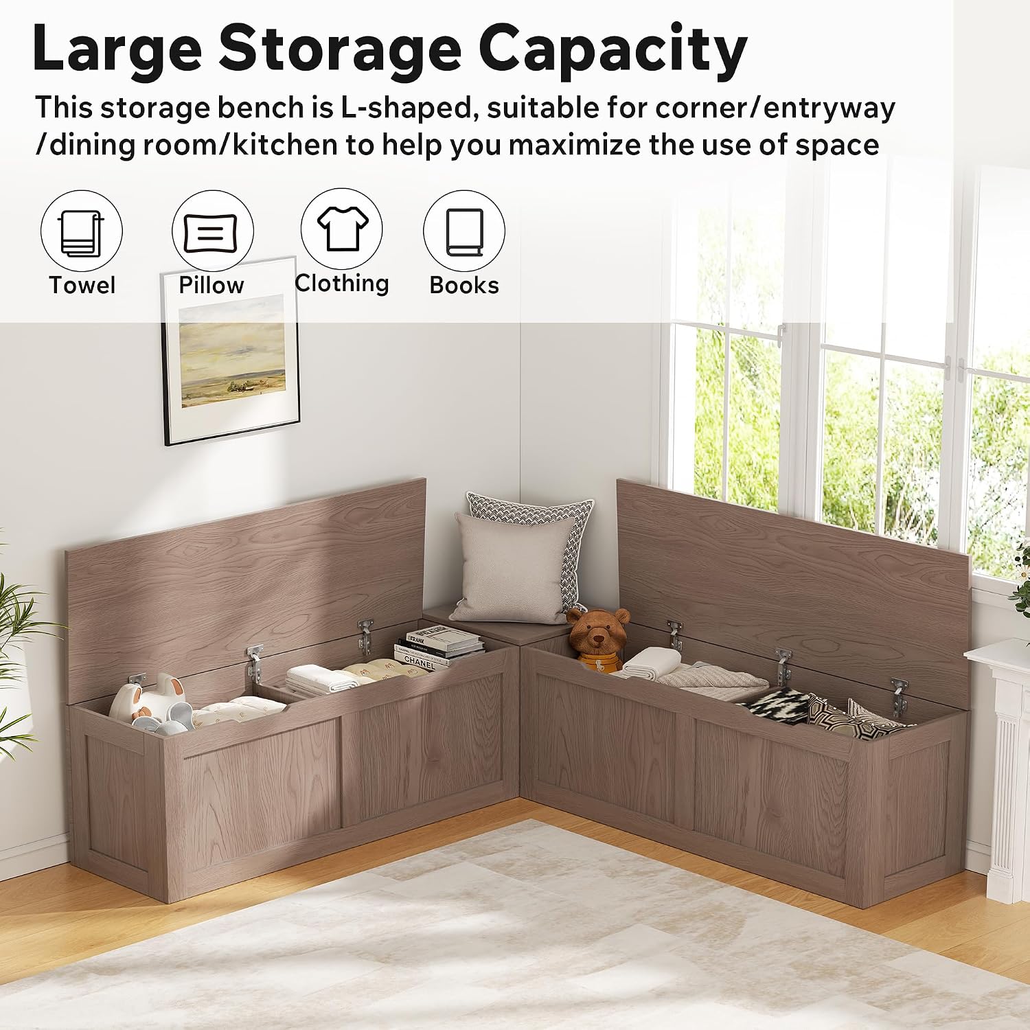 Cherry Brown Storage L Shaped Breakfast Nook Bench