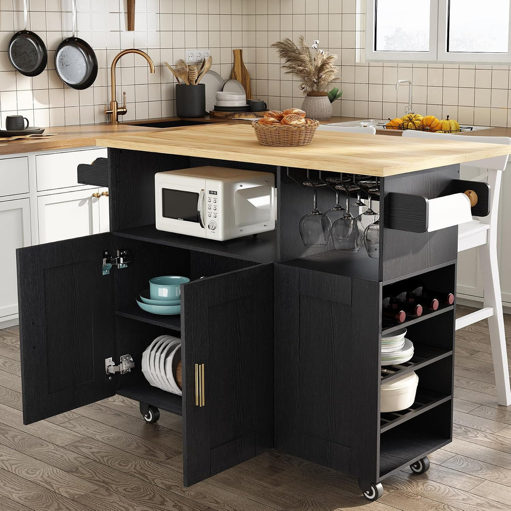 Black Rolling Drop Leaf Kitchen Island